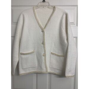 White Sweater Blazer Cardigan Size M/L Braided Accents